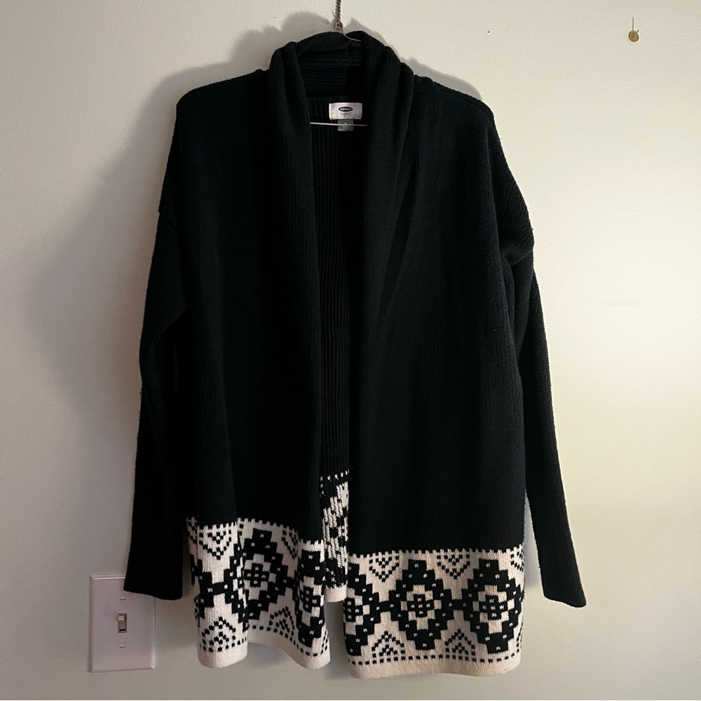 Old Navy dark green and White Women's Cardigan medium - Picture 2 of 4